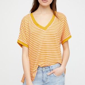 Free People Take Me Stripe Tee Yellow NWT